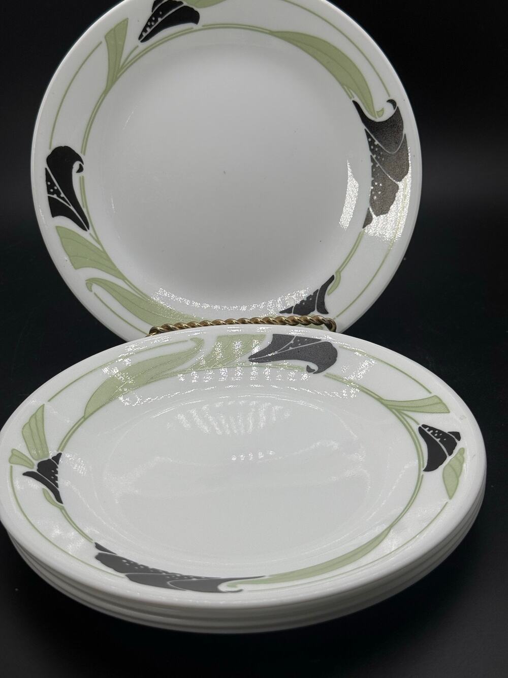 5 Corelle by Corning Black Orchid 6 3/4" Bread Dessert Plates Set Vintage USA